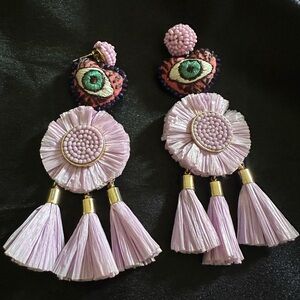 Purple Tassel Statement Earrings